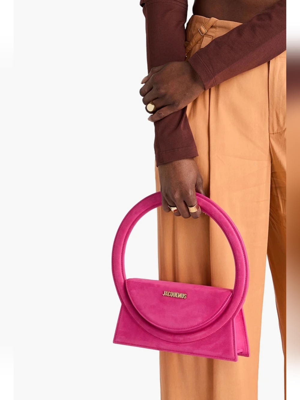 Jacquemus Designer Purse Suede Bovine Leather Fuchsia Circular-Handle Bag Spain - Picture 6 of 6